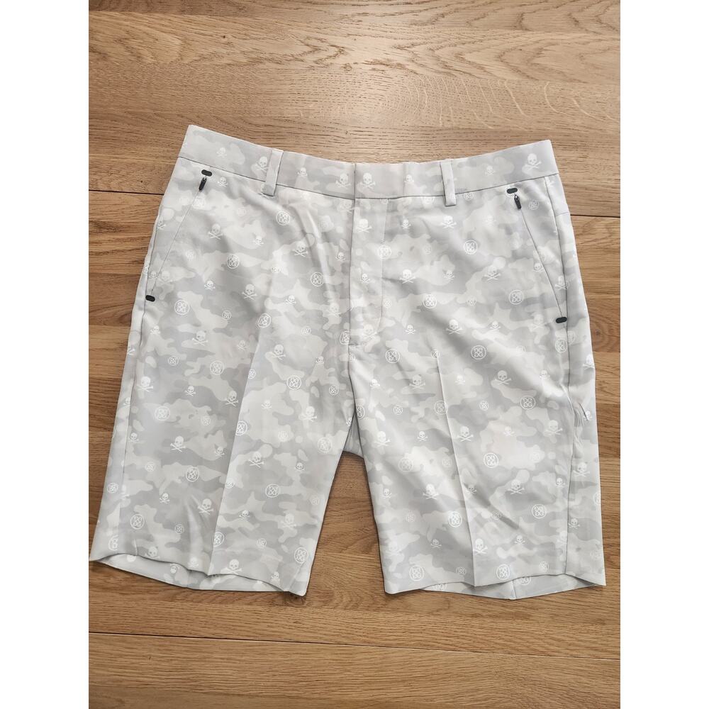 G/Fore Golf Shorts Mens 38 Icon Camo Skull Crossbones Stretch Gray White Outdoor